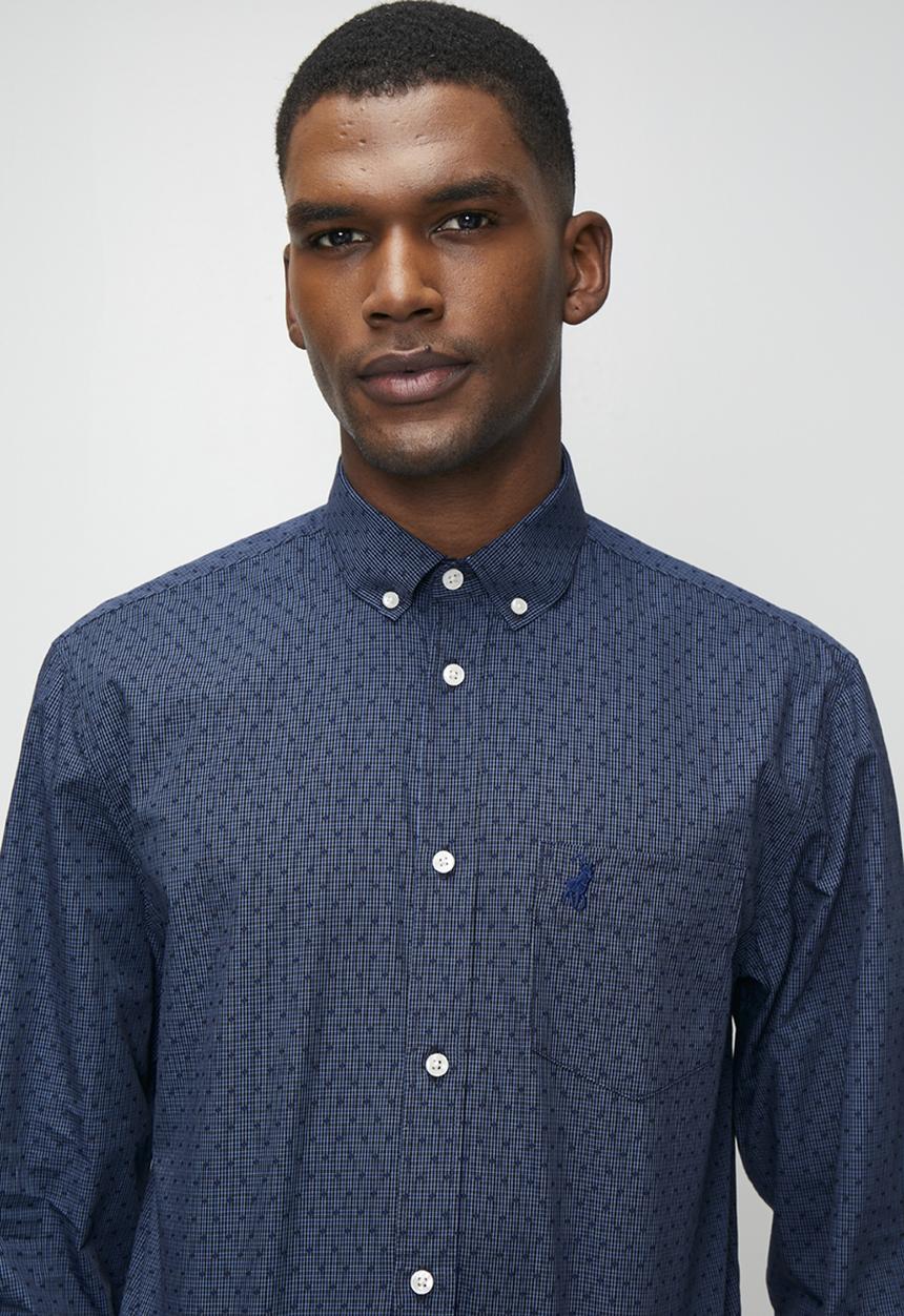 POLO - Varys Block Dobby Ls Shirt - Navy