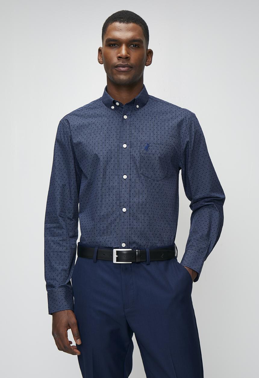 POLO - Varys Block Dobby Ls Shirt - Navy