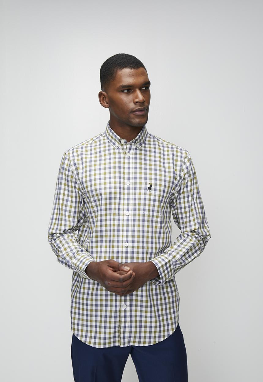 POLO - Wilson Ls Gingham Check Shirt - Fatigue