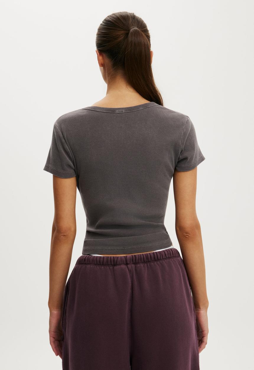 Cotton On - Active Rib Baby Tee - Washed Violet Grey