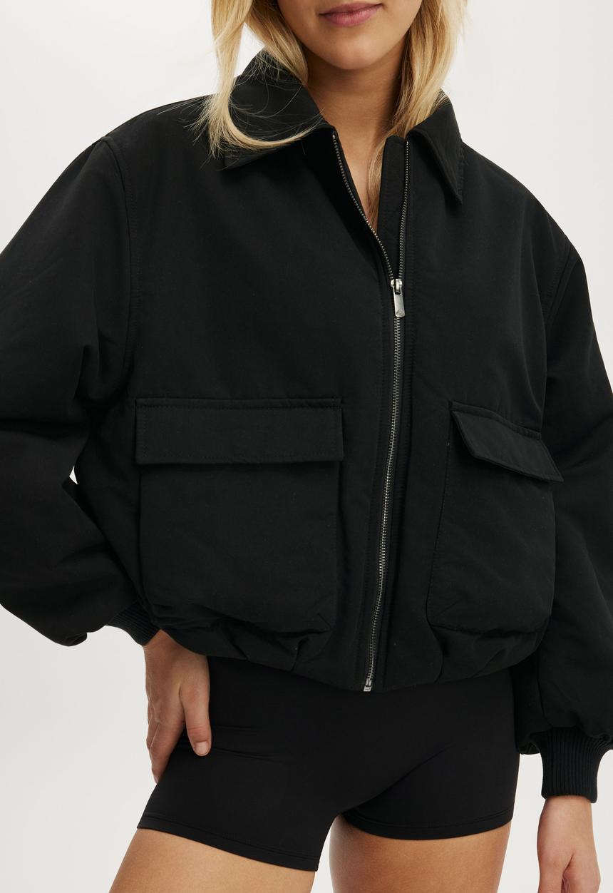 Cotton On - Collared Soft Touch Bomber - Black