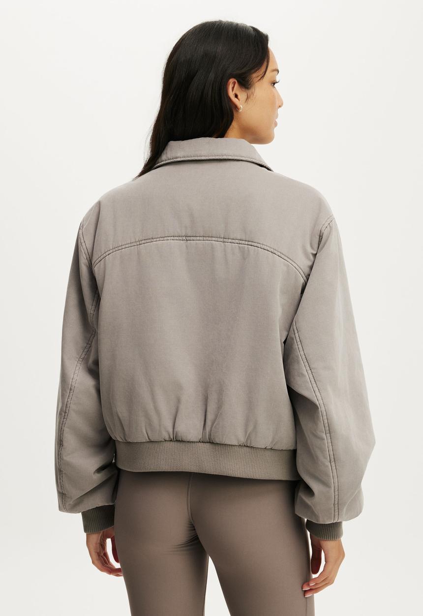 Cotton On - Collared Soft Touch Bomber - Washed Desert Grey