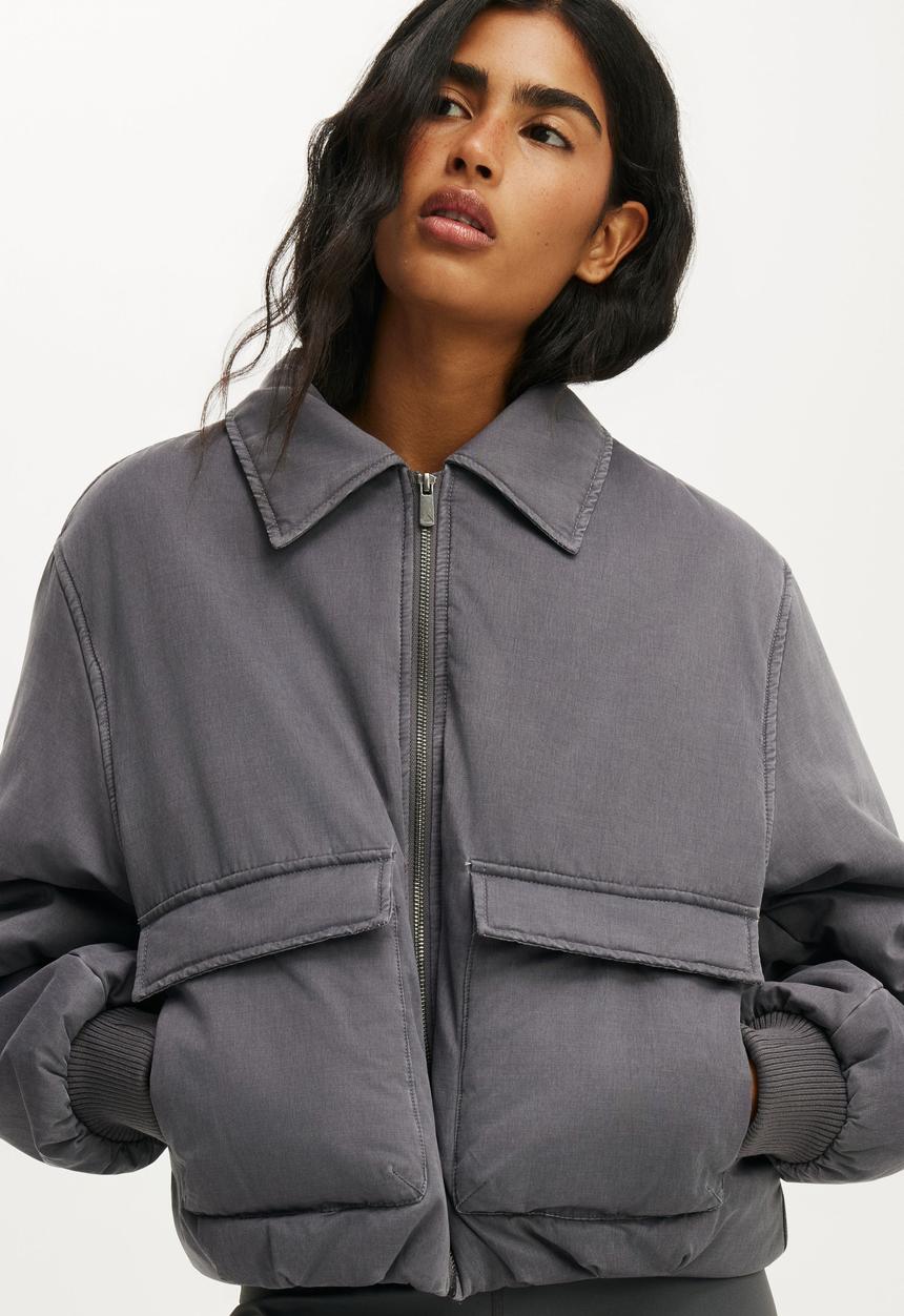Cotton On - Collared Soft Touch Bomber - Washed Violet Grey