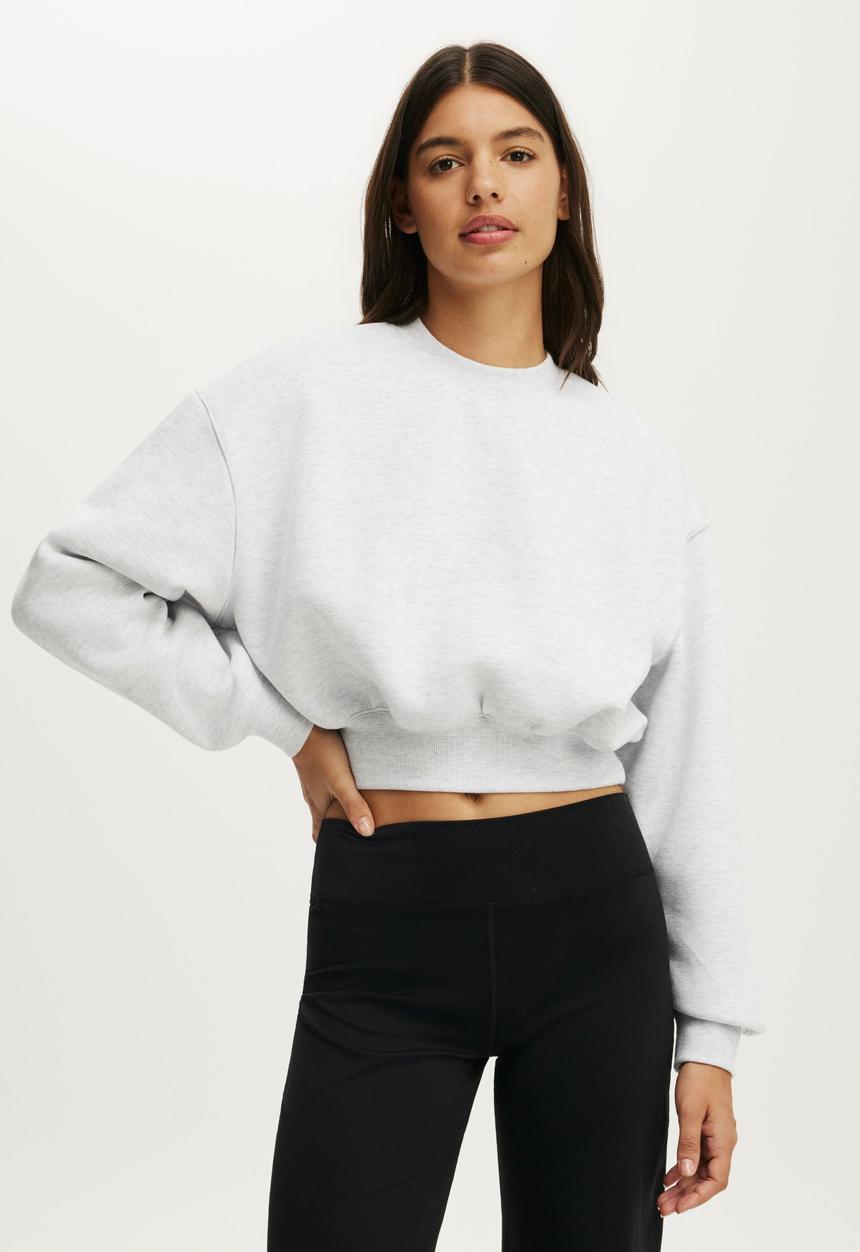 Cotton On - Plush Cropped Crew - Cloudy Grey Marle