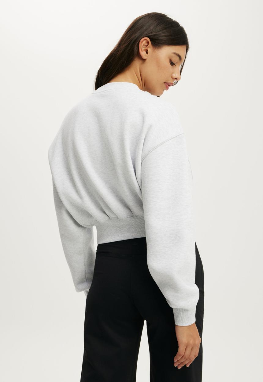 Cotton On - Plush Cropped Crew - Cloudy Grey Marle