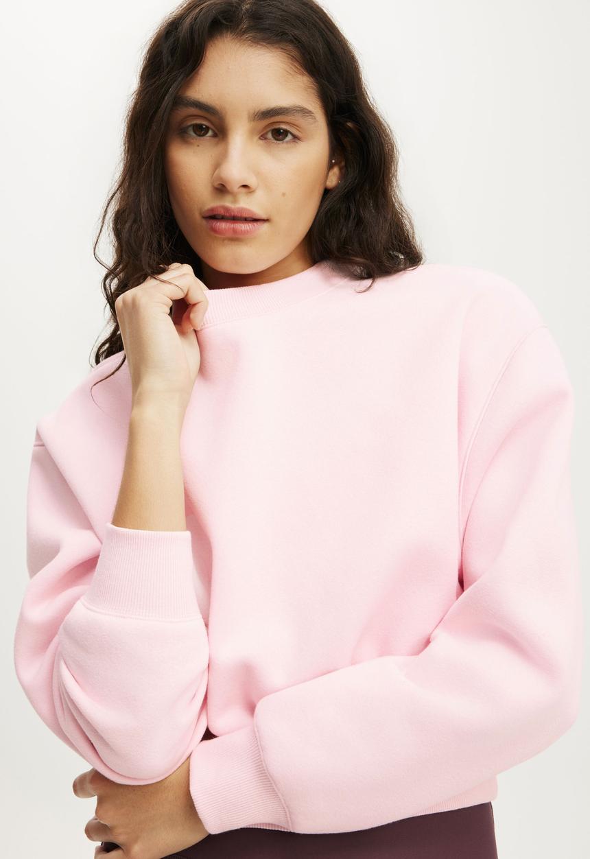 Cotton On - Plush Cropped Crew - Cherry Dream