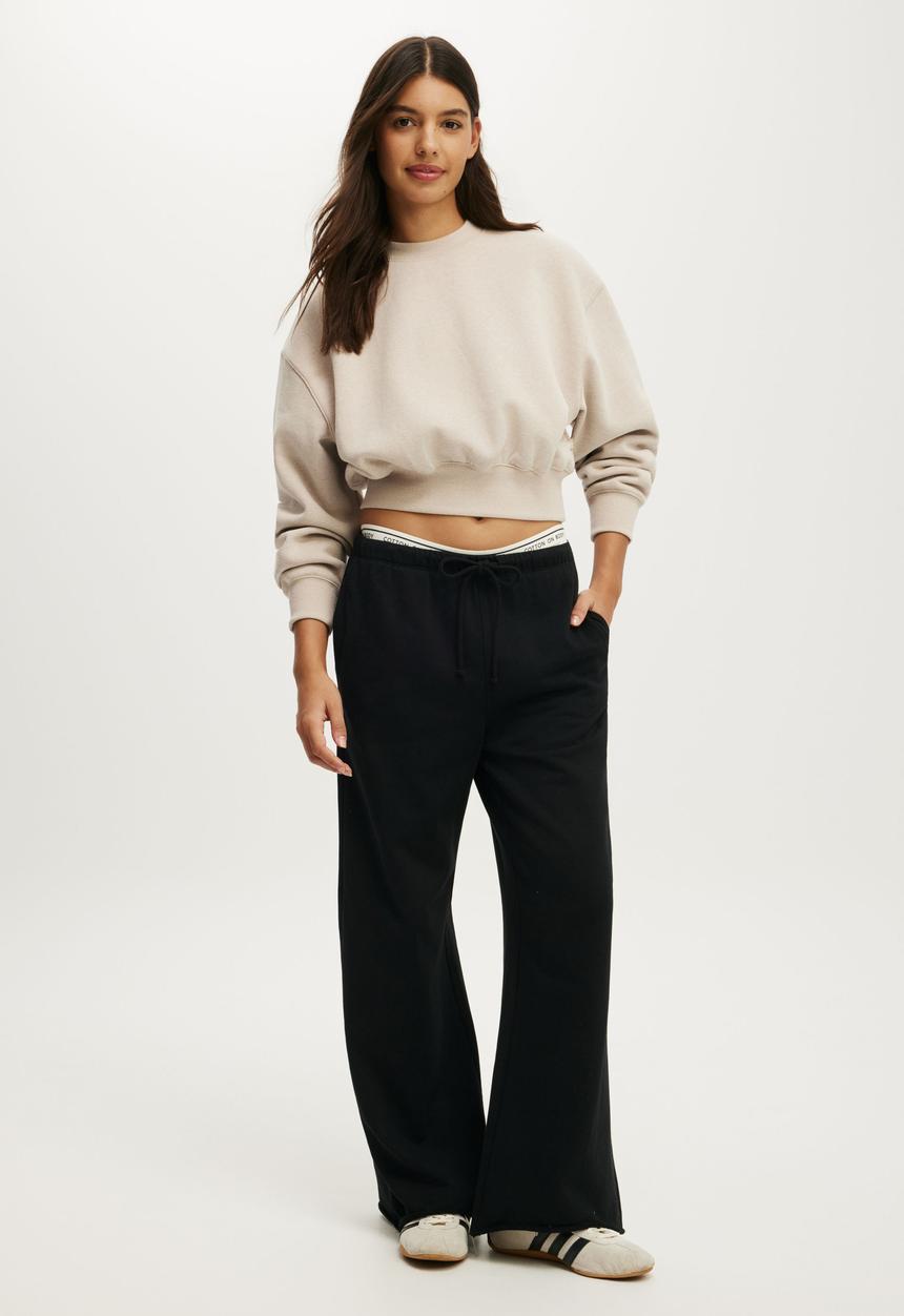 Cotton On - Plush Cropped Crew - Sesame Marle