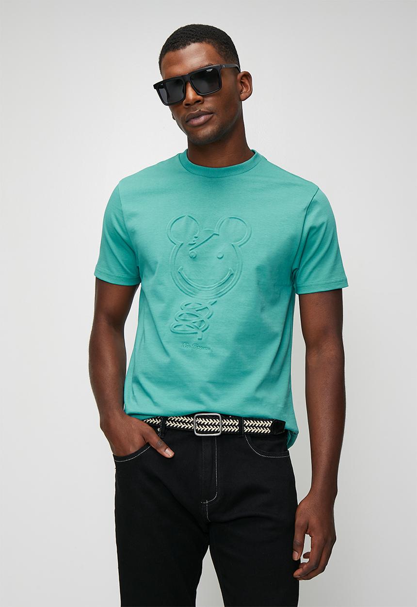 Ben Sherman - 3D Embossed Happy Bear 260g Tee Shirt - Aqua Teal
