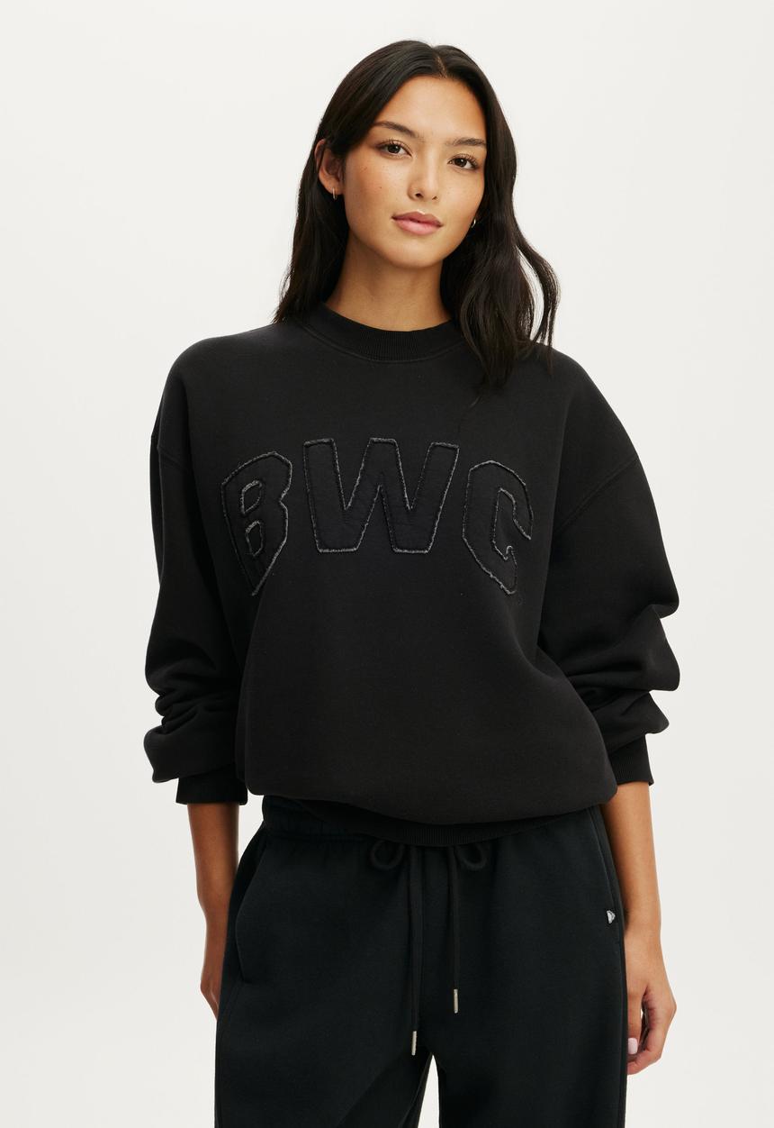 Cotton On - Fleece Graphic Crew Sweatshirt - Washed Black/Bwc