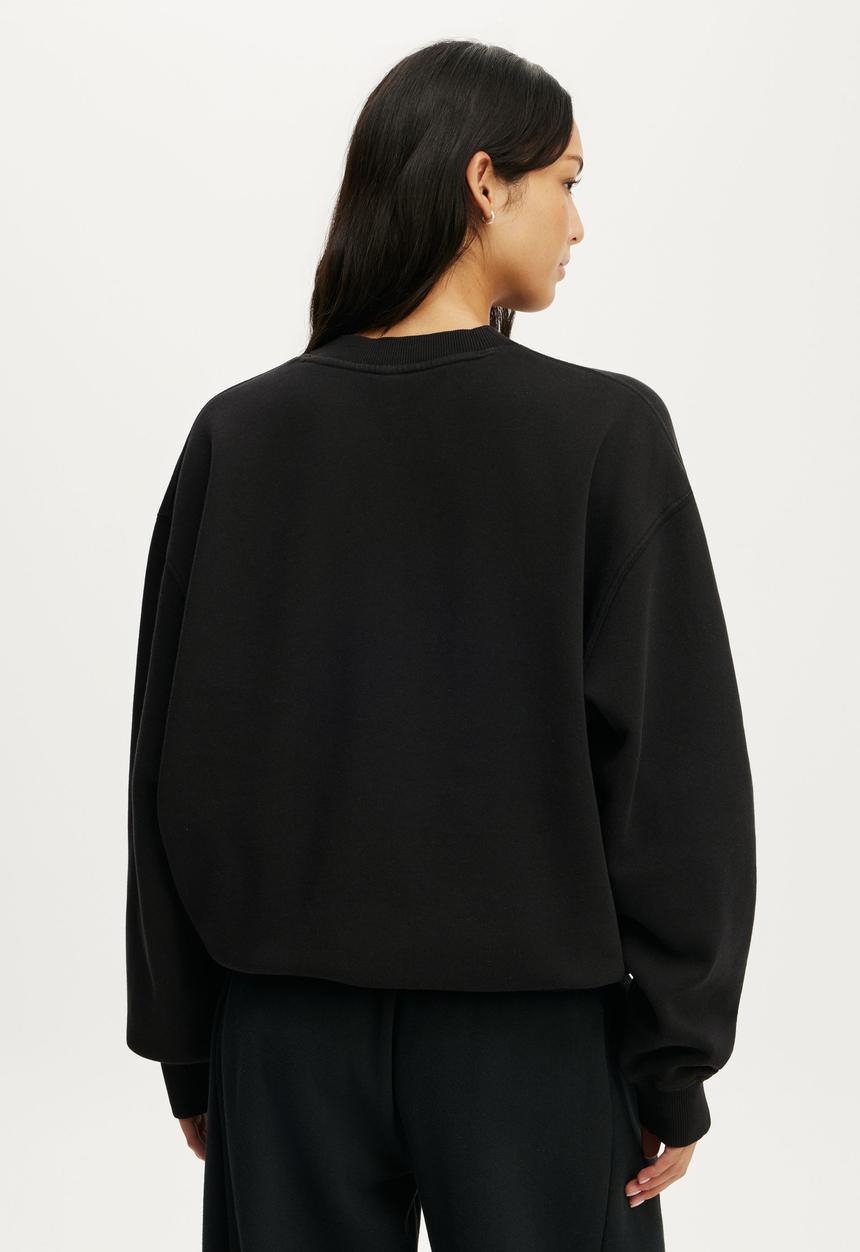 Cotton On - Fleece Graphic Crew Sweatshirt - Washed Black/Bwc