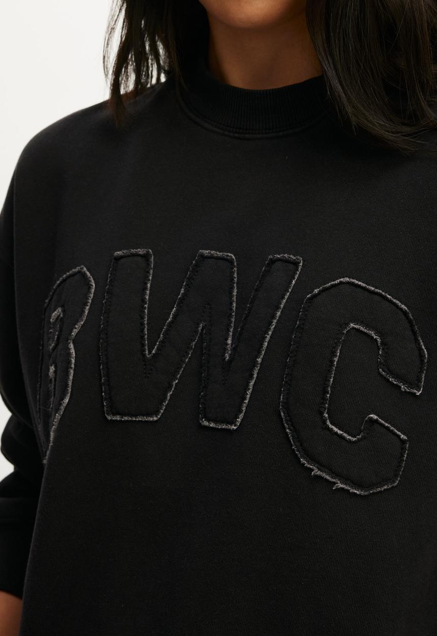 Cotton On - Fleece Graphic Crew Sweatshirt - Washed Black/Bwc