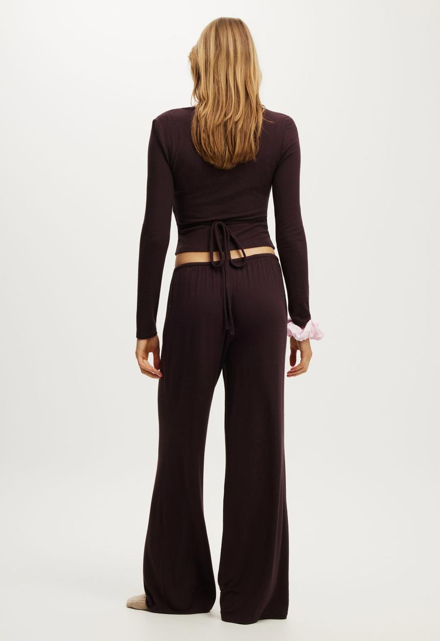 Cotton On - Super soft low rise wide leg pant - chocolate plum