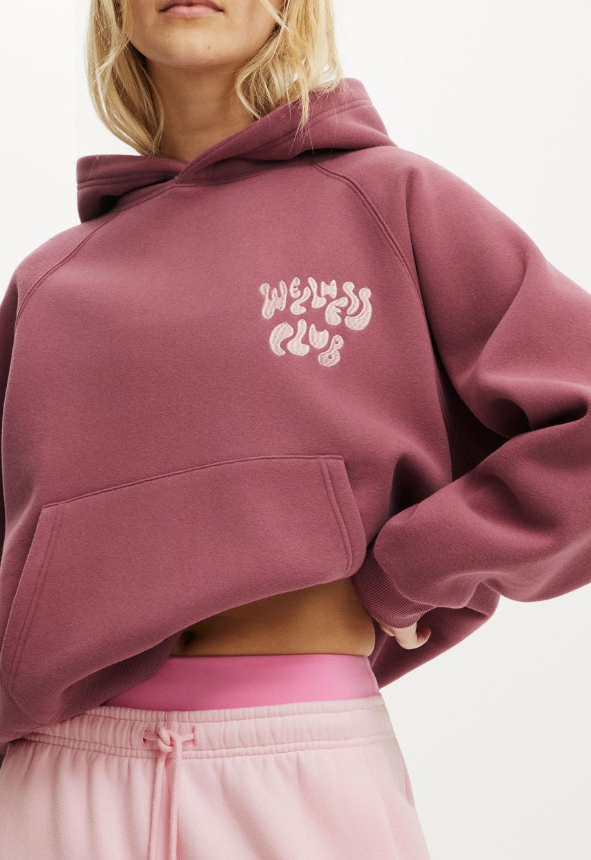 Cotton On - Plush Premium Graphic Raglan Hoodie - Dusty Rose/Bwc