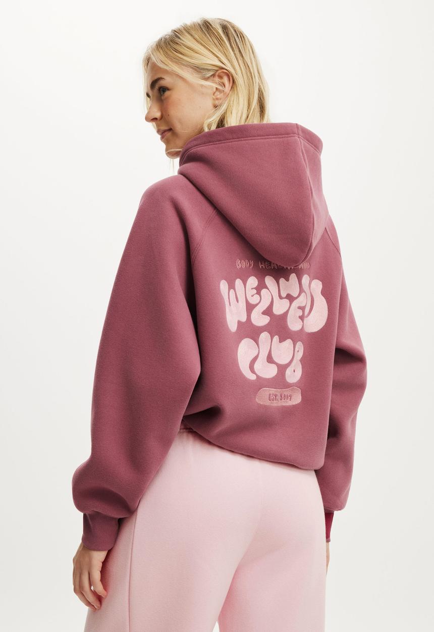 Cotton On - Plush Premium Graphic Raglan Hoodie - Dusty Rose/Bwc
