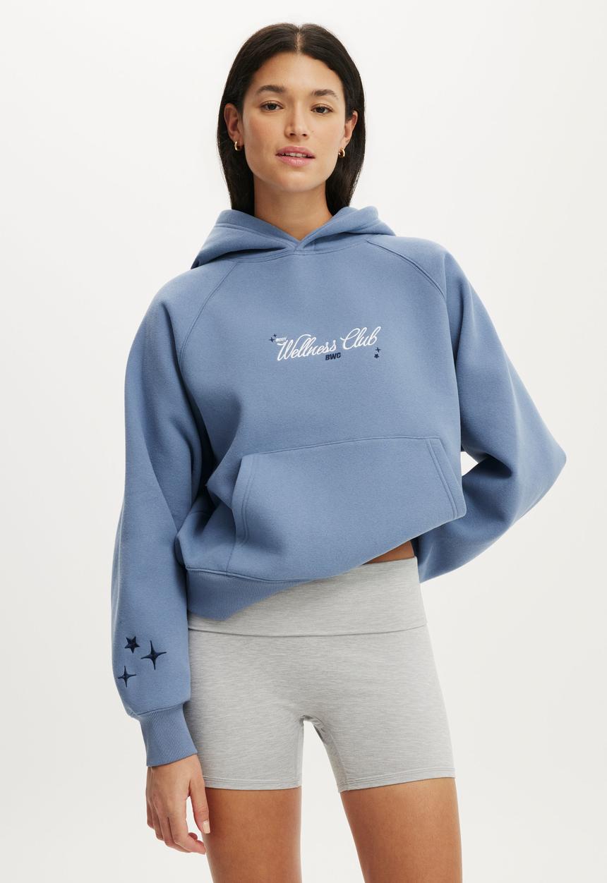 Cotton On - Plush Premium Graphic Raglan Hoodie - Infinity Blue/Celestial