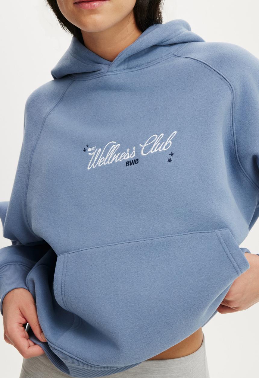 Cotton On - Plush Premium Graphic Raglan Hoodie - Infinity Blue/Celestial