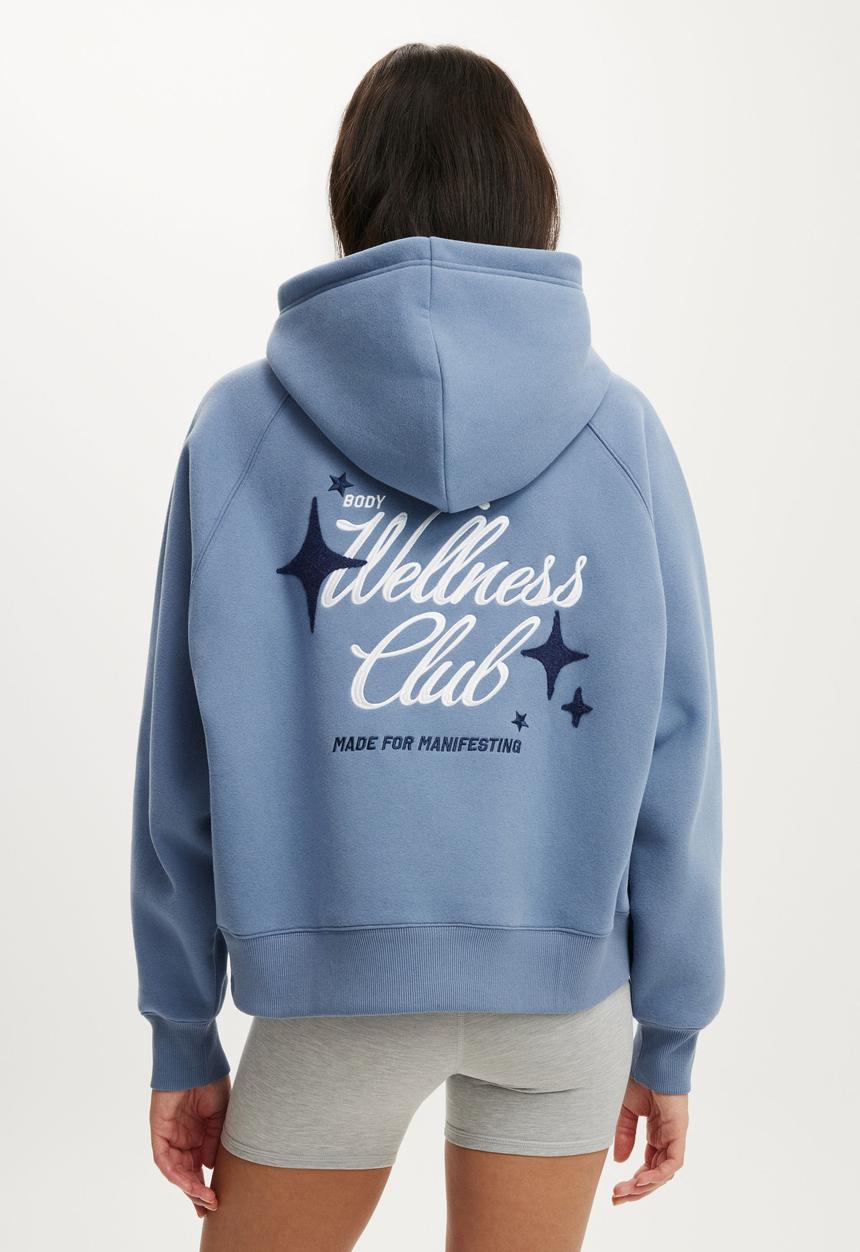 Cotton On - Plush Premium Graphic Raglan Hoodie - Infinity Blue/Celestial