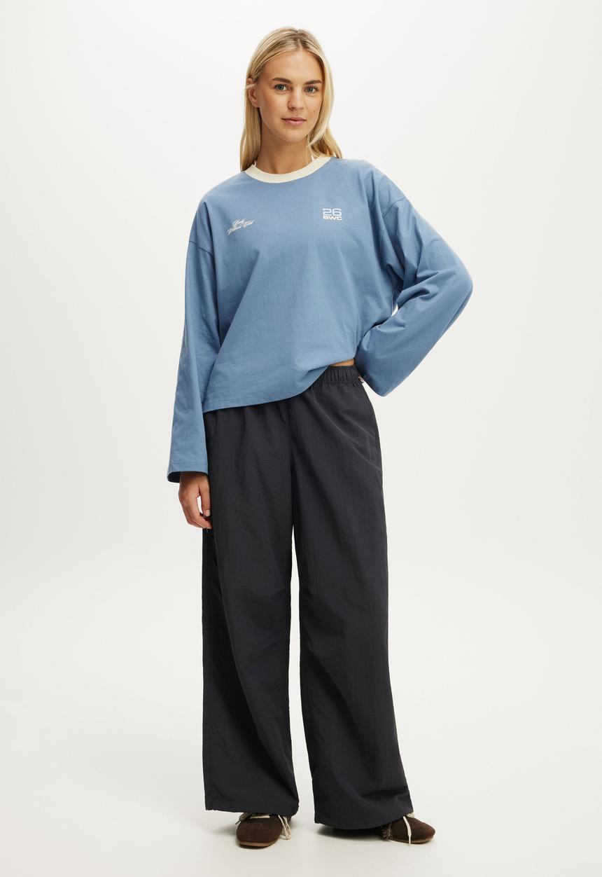 Cotton On - Long Sleeve Boxy Graphic Crew - Infinty Blue/Bwc