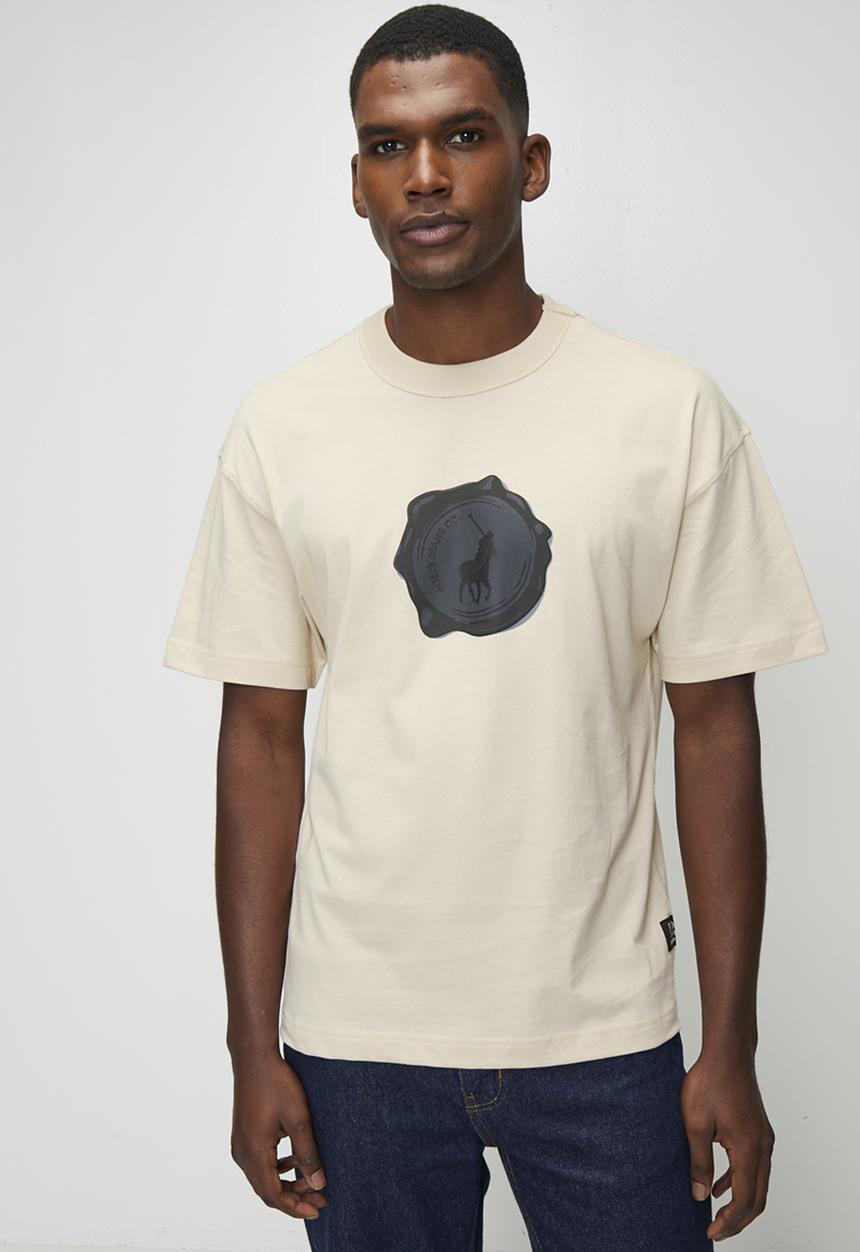 POLO - Sainte Pjc Ss Wax Stamp Logo Tee - Stone