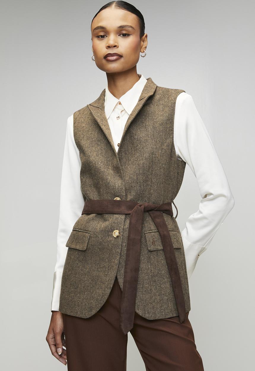 POLO - Wmn Cathy Sl Tweed Waistcoat - Brown