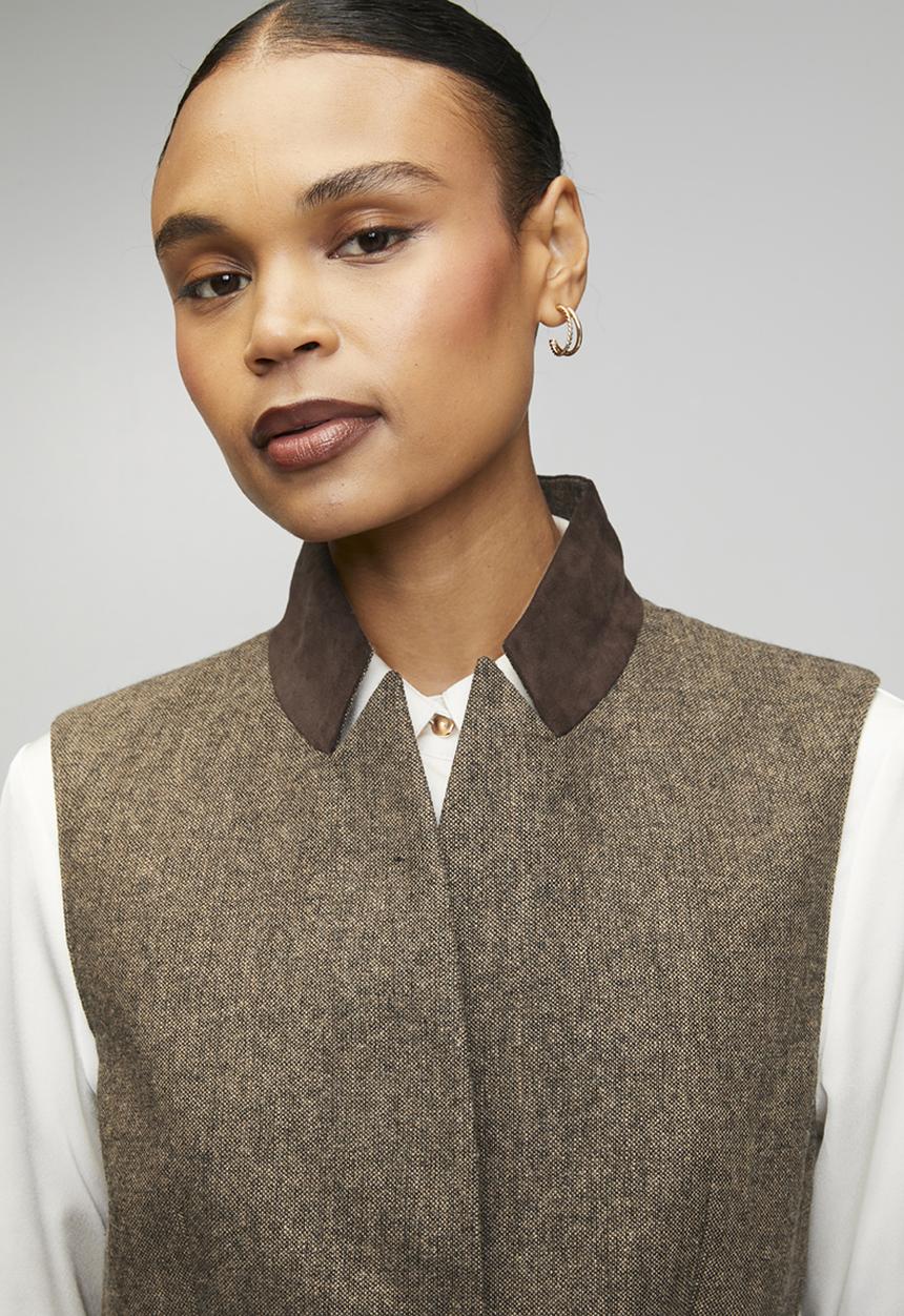 POLO - Wmn Cathy Sl Tweed Waistcoat - Brown