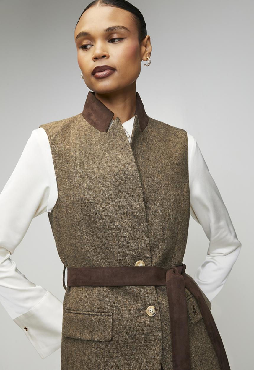 Wmn Cathy Sl Tweed Waistcoat - Brown