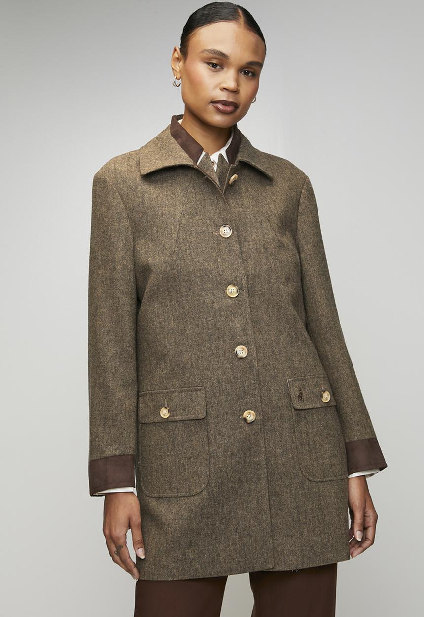 Wmn Cathy Ls Tweed Coat - Brown