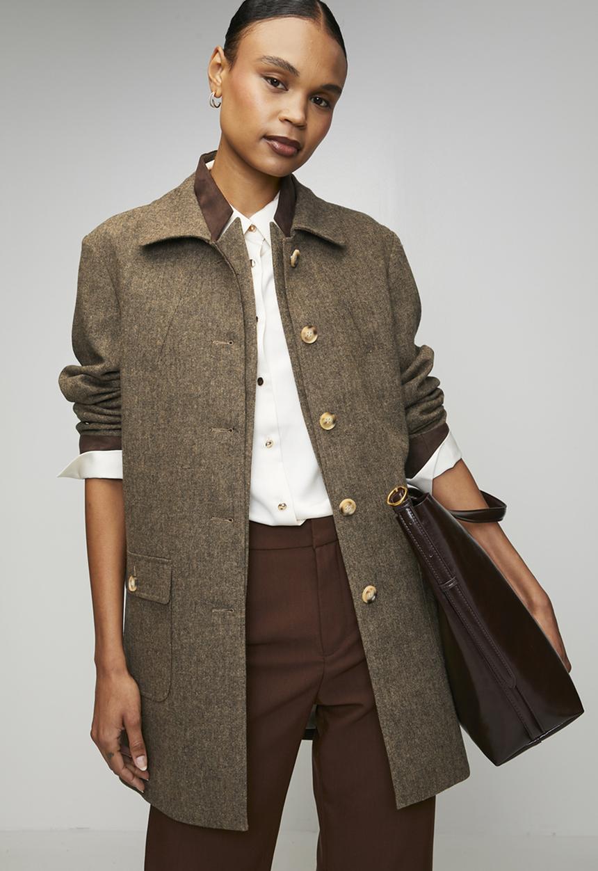 POLO - Wmn Cathy Ls Tweed Coat - Brown