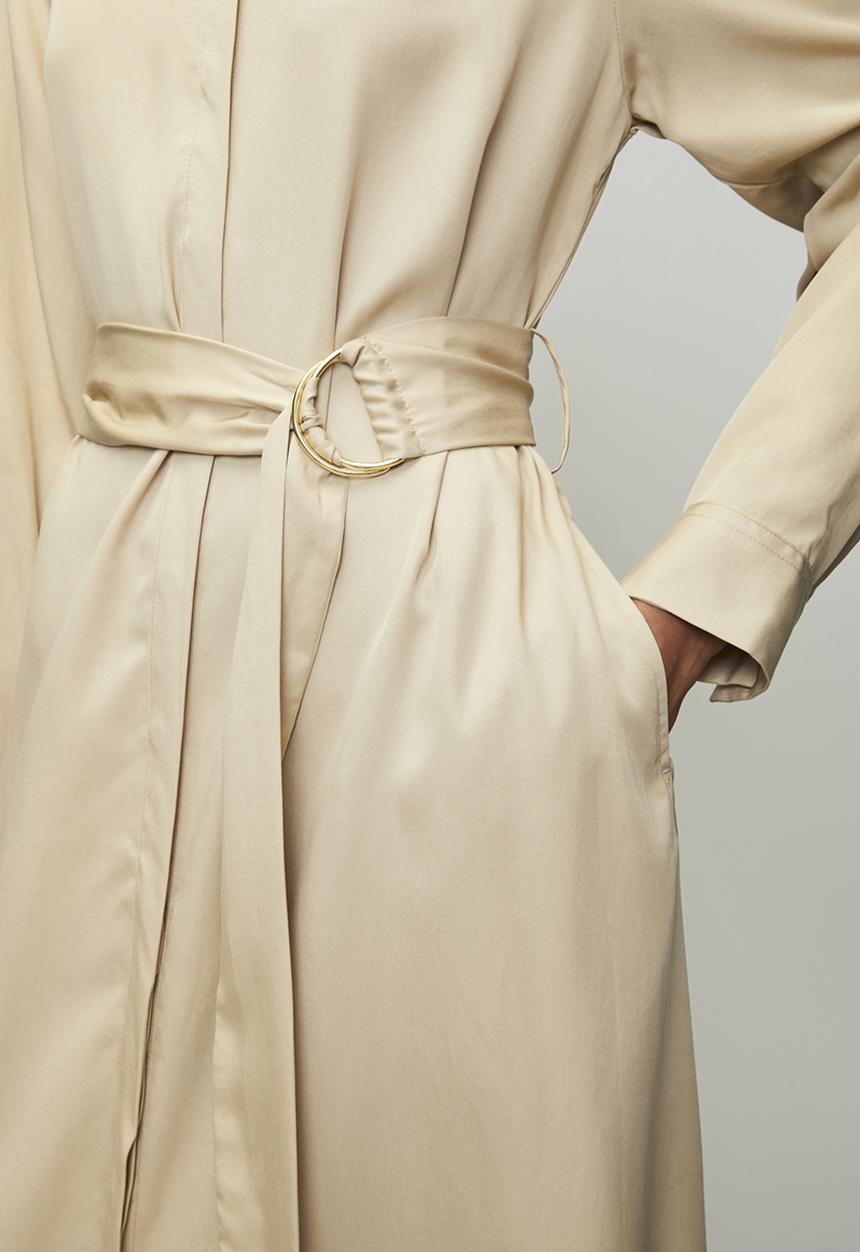 POLO - Wmn Mairi Tencel Long sleeve Shirt Dress - Stone
