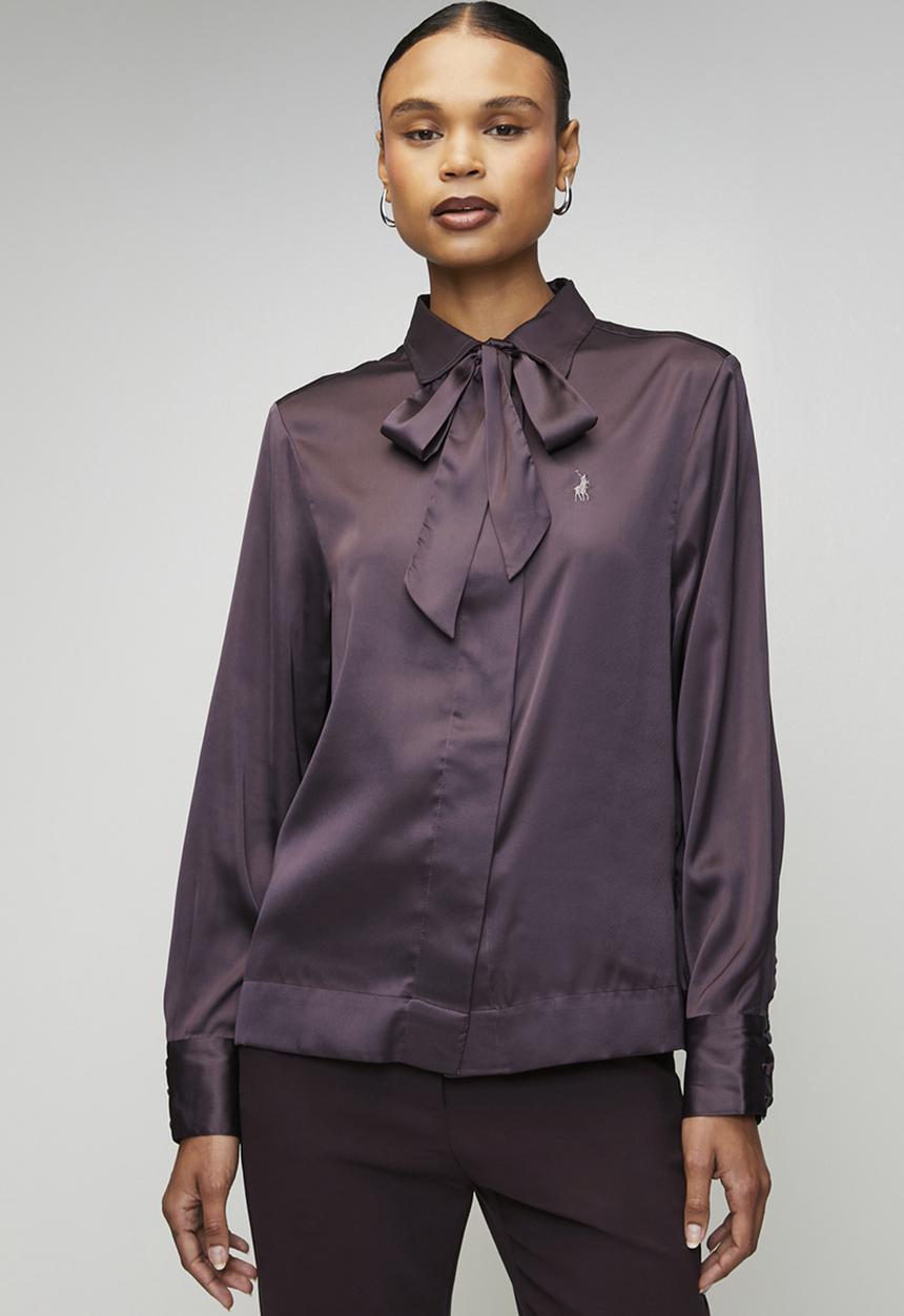 POLO - Wmn Macey Long sleeve Tie Blouse - Plum