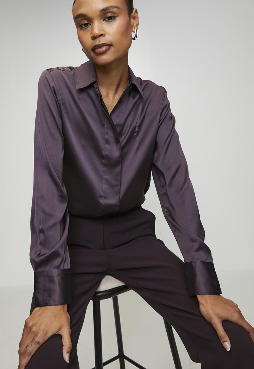 POLO - Wmn Macey Long sleeve Tie Blouse - Plum