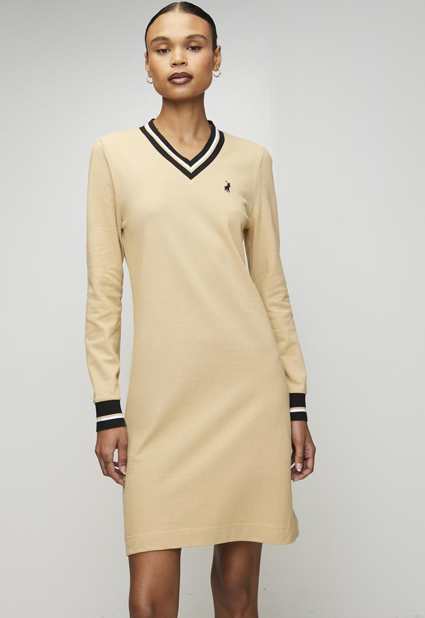 POLO - Wmn Cory Pique Long sleeve Dress - Camel