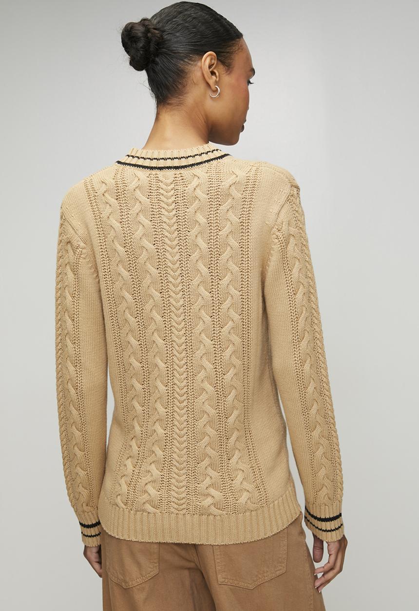 POLO - Wmn Jane Long sleeve V-Neck Cable Knit - Camel