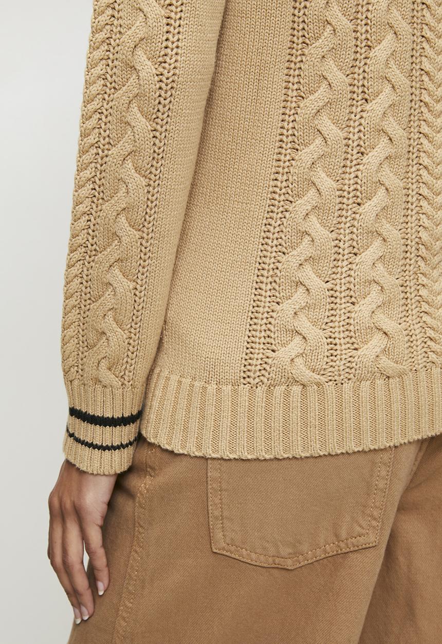 POLO - Wmn Jane Long sleeve V-Neck Cable Knit - Camel