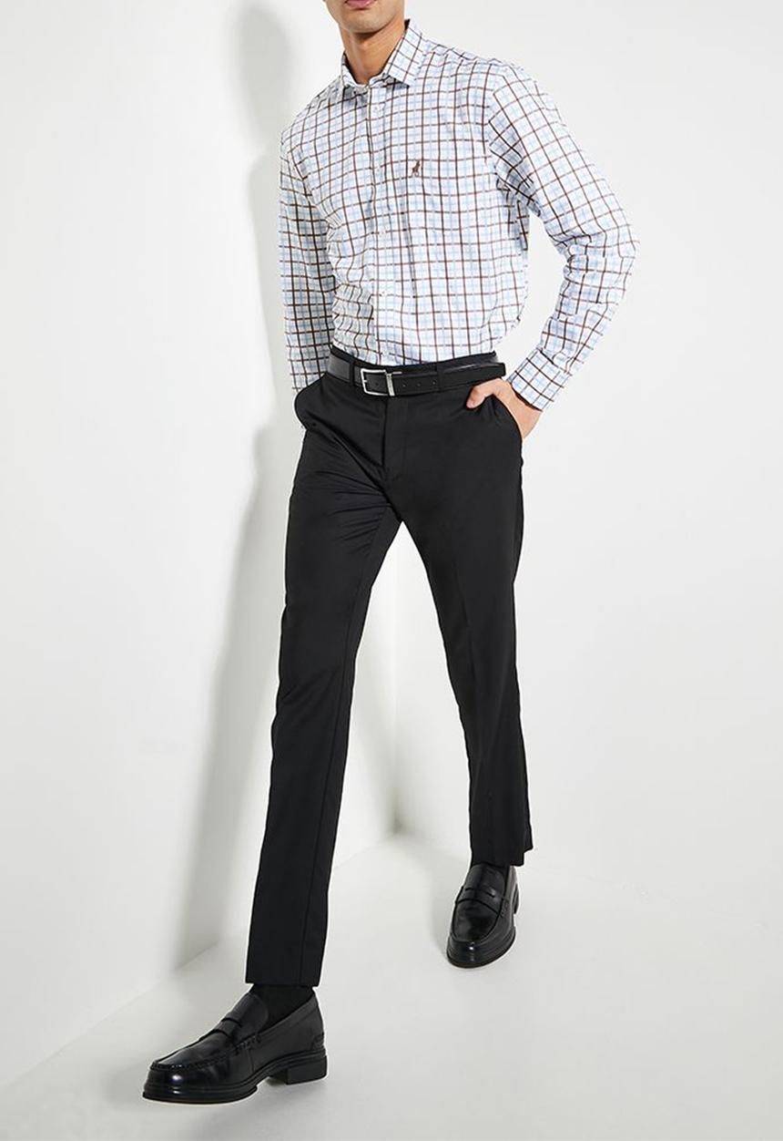 POLO - Mens Easy Care Small Check Long Sleeve Shirt - Multi 