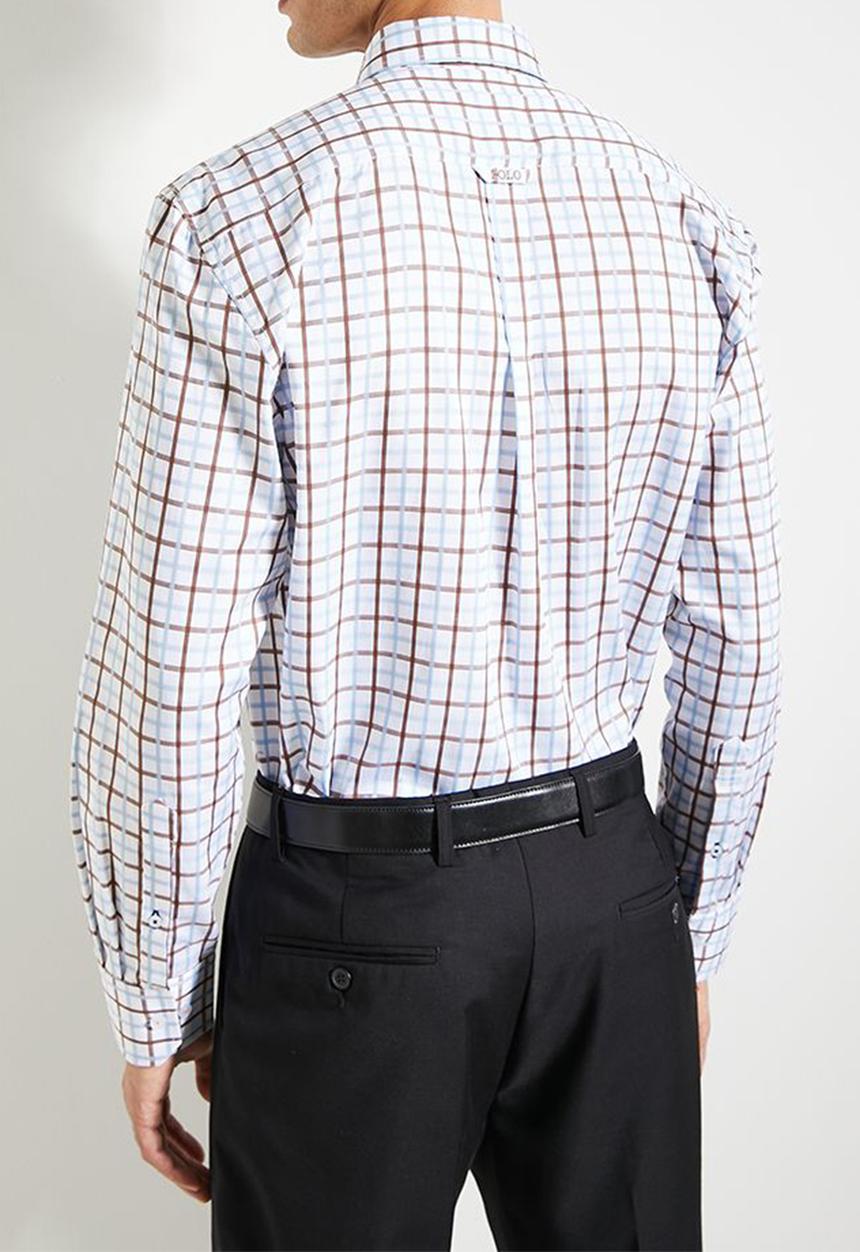 POLO - Mens Easy Care Small Check Long Sleeve Shirt - Multi 