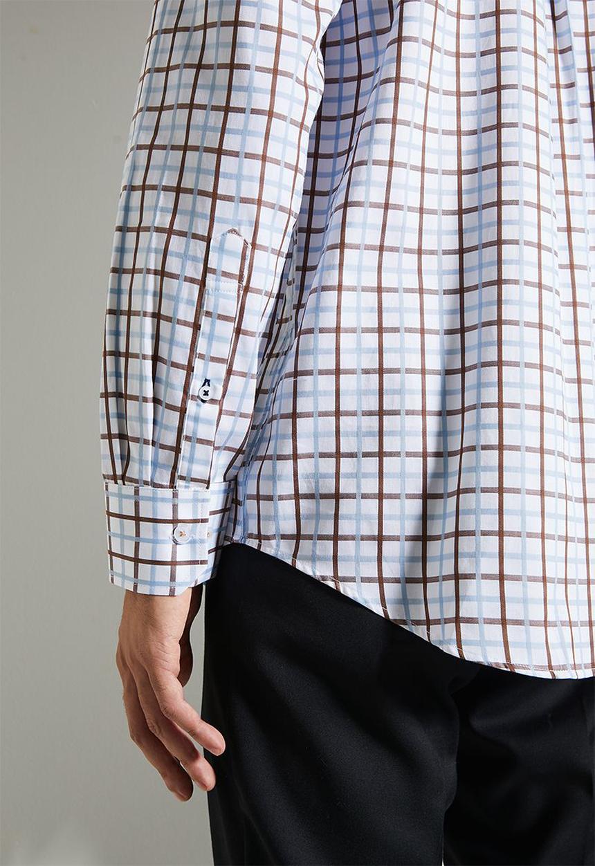 POLO - Mens Easy Care Small Check Long Sleeve Shirt - Multi 