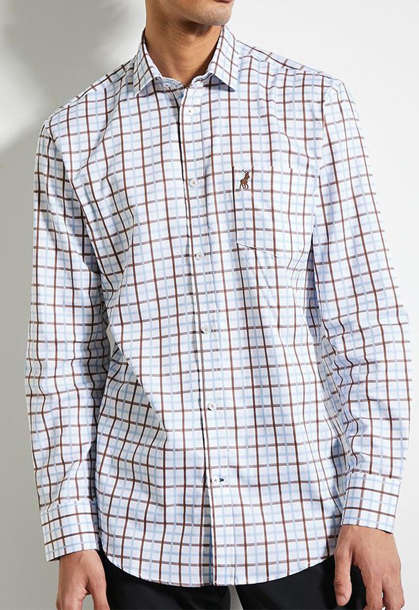 POLO - Mens Easy Care Small Check Long Sleeve Shirt - Multi 