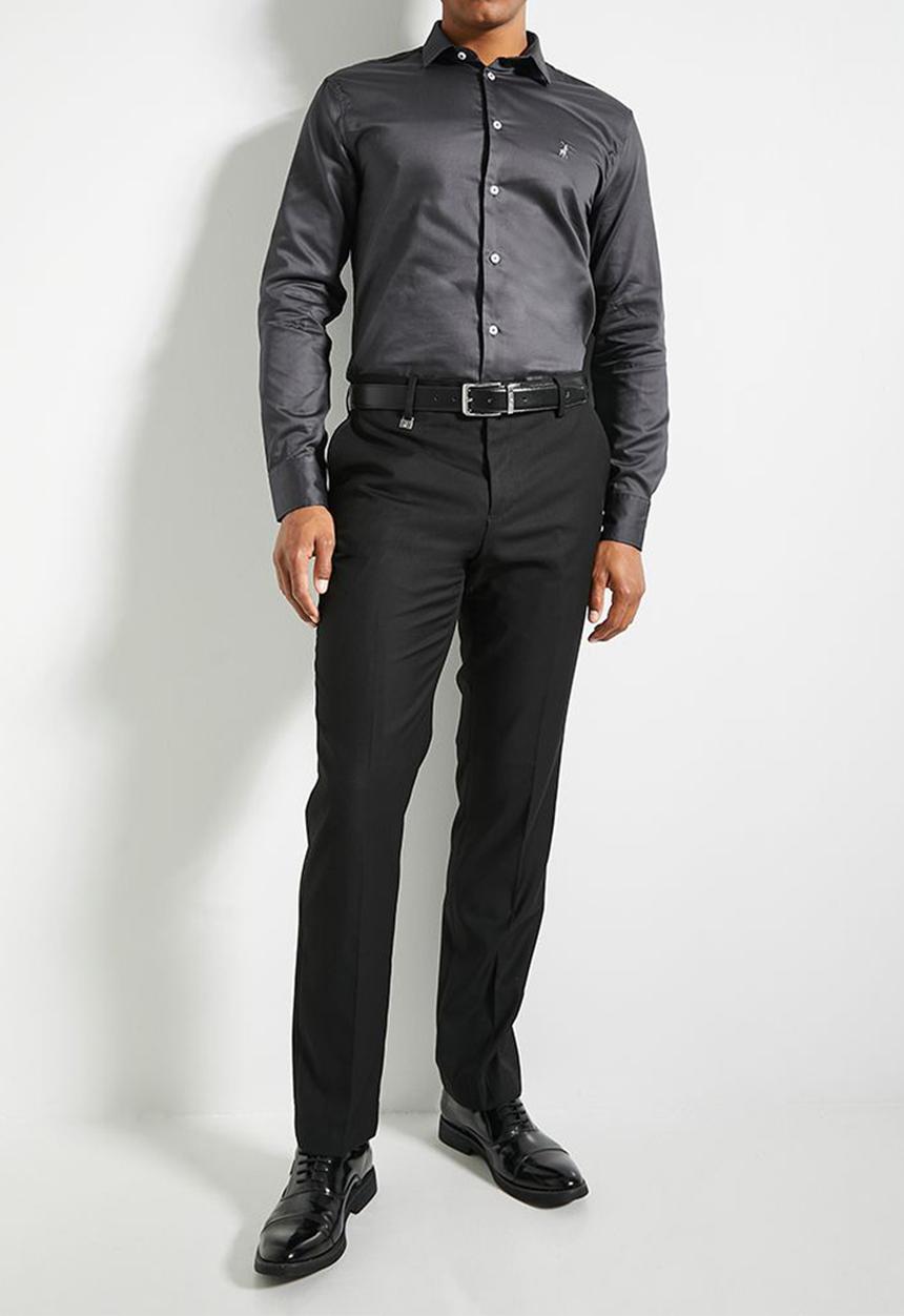 POLO - Mens Essential Sateen Ls Shirt - Charcoal