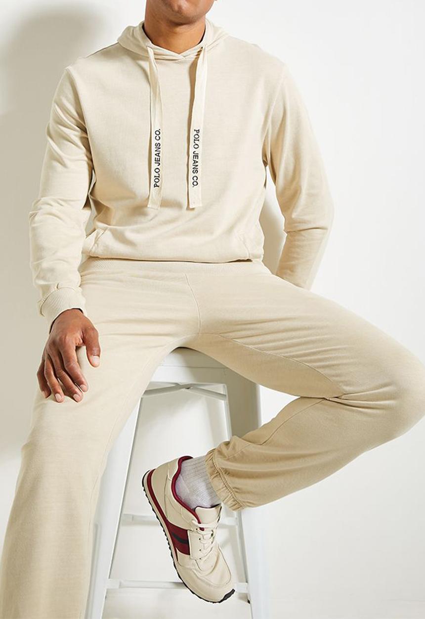 POLO - Mens Pjc Ls Hooded Sweat Top - Light Stone