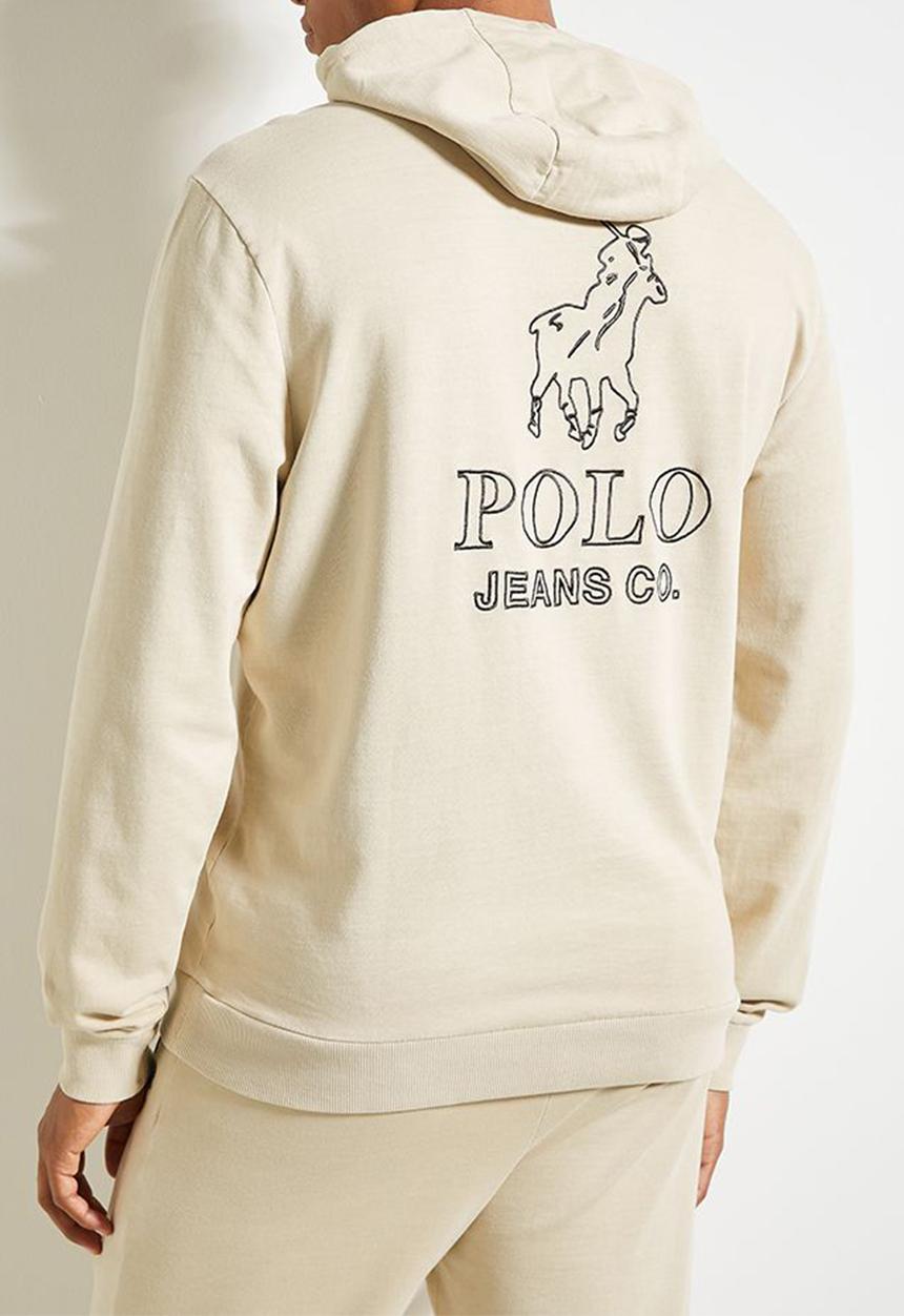POLO - Mens Pjc Ls Hooded Sweat Top - Light Stone