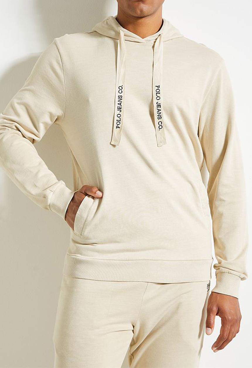 POLO - Mens Pjc Ls Hooded Sweat Top - Light Stone