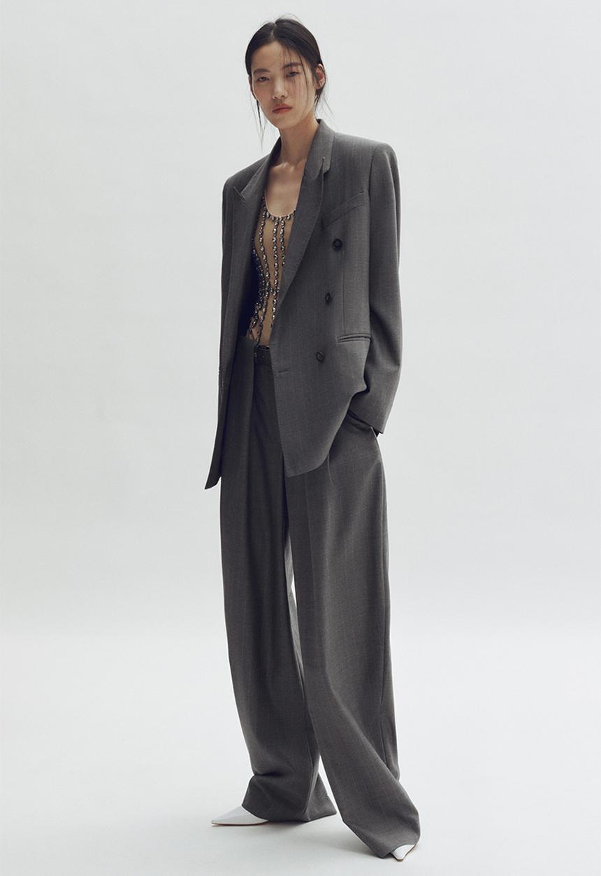 H&M - Stella McCartney H&M: Double-breasted wool blazer - grey/pinstriped