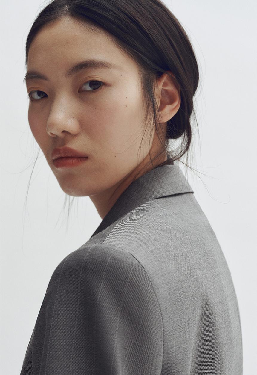 H&M - Stella McCartney H&M: Double-breasted wool blazer - grey/pinstriped