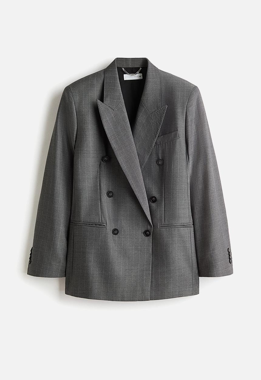 H&M - Stella McCartney H&M: Double-breasted wool blazer - grey/pinstriped