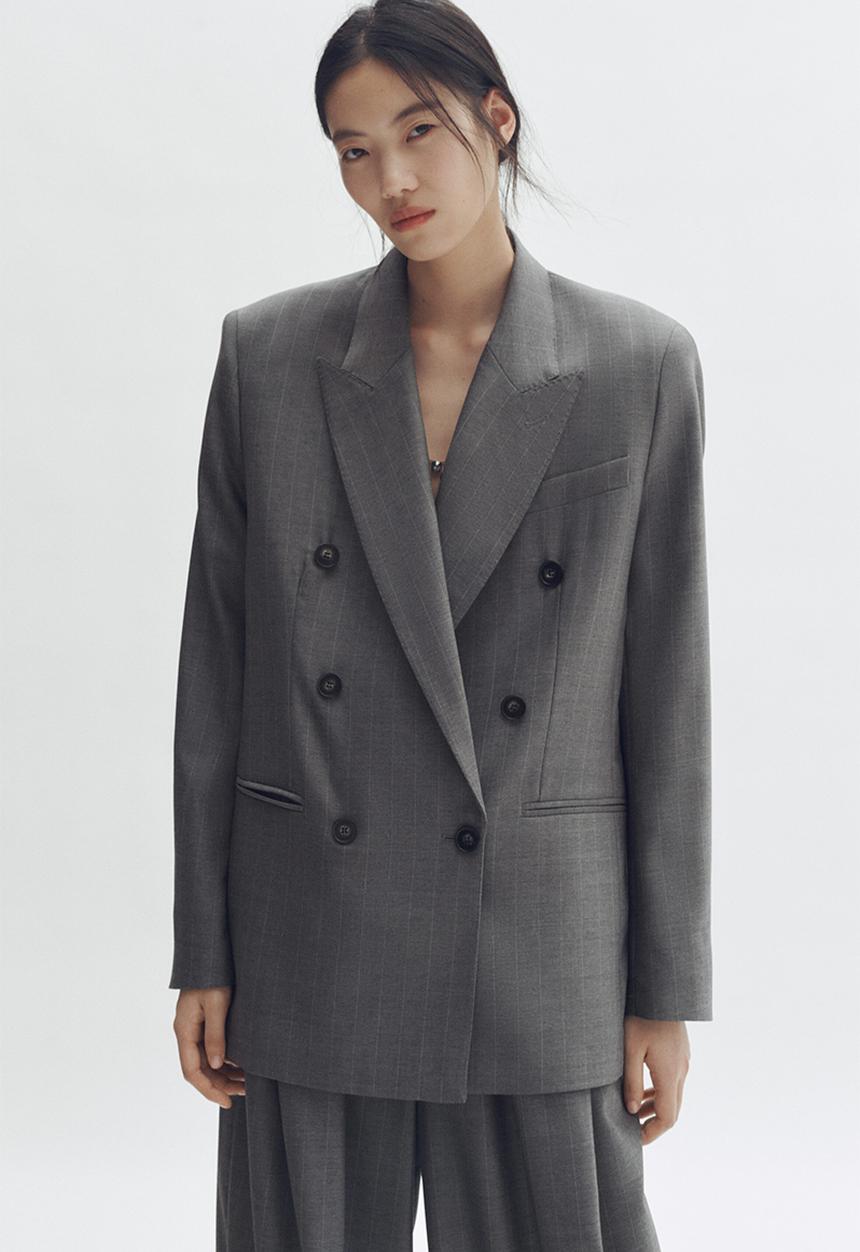 H&M - Stella McCartney H&M: Double-breasted wool blazer - grey/pinstriped