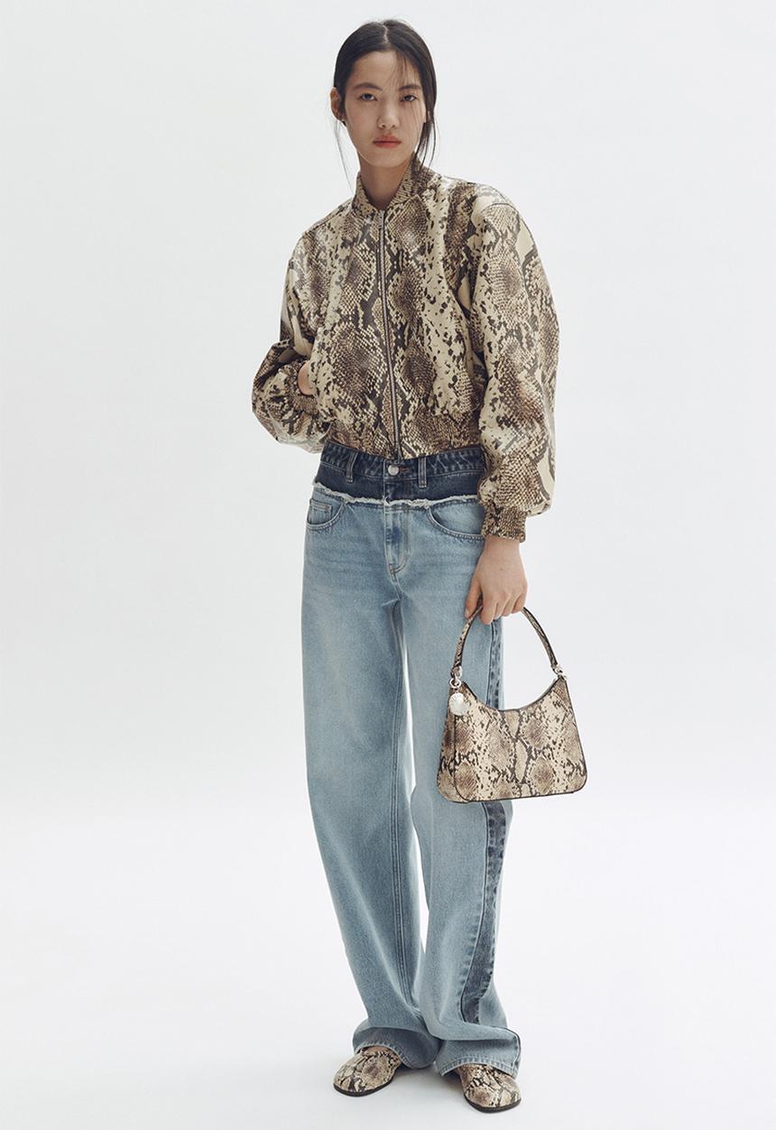 H&M - Stella McCartney H&M: Snakeskin-print bomber jacket - beige