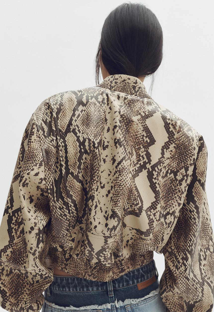 H&M - Stella McCartney H&M: Snakeskin-print bomber jacket - beige