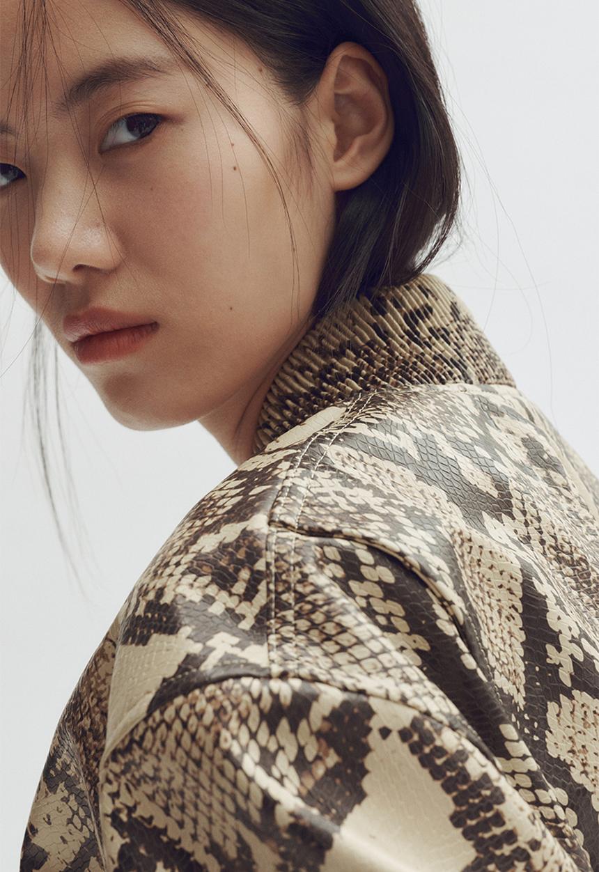 H&M - Stella McCartney H&M: Snakeskin-print bomber jacket - beige