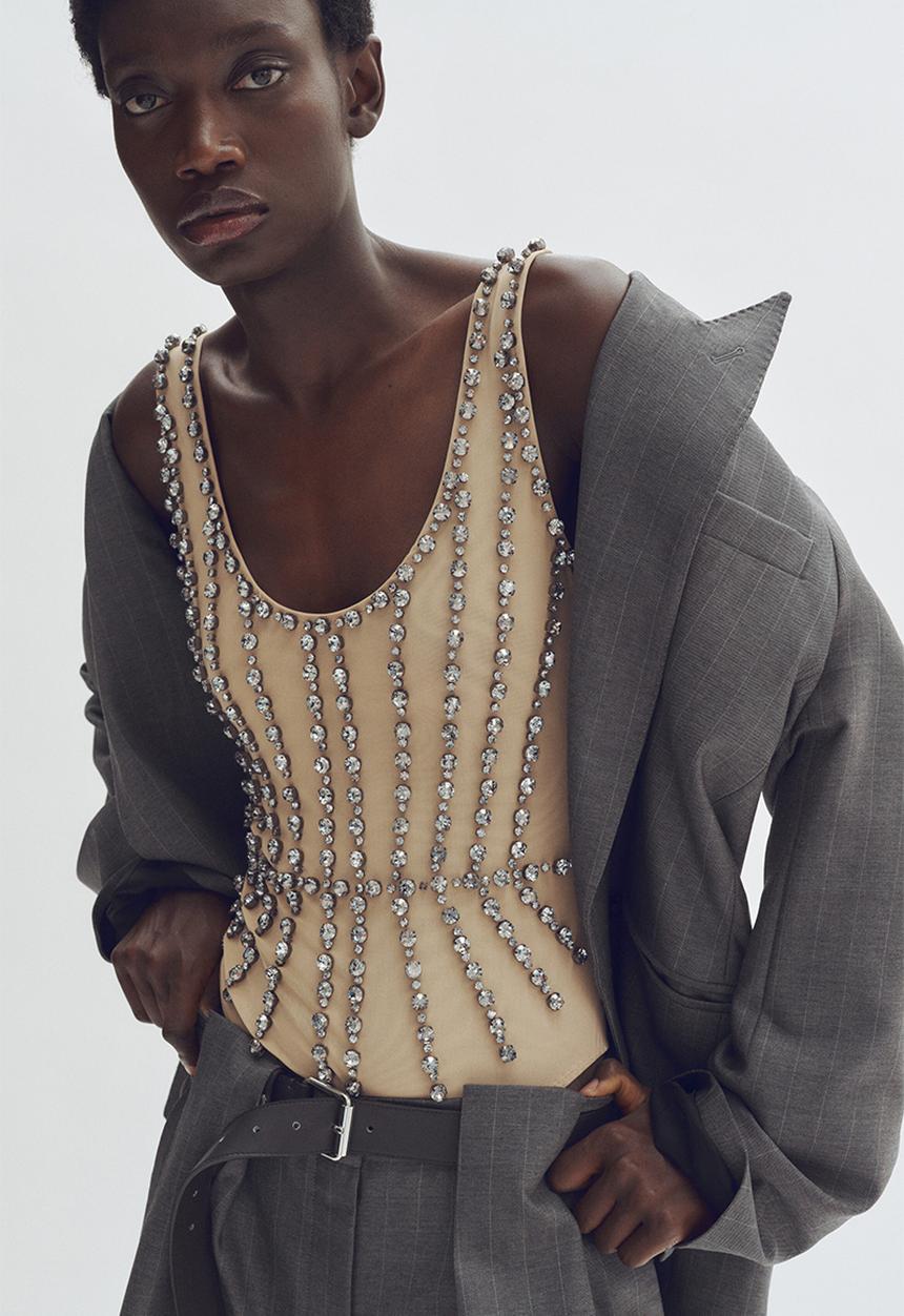 H&M - Stella McCartney H&M: Crystal-embellished mesh body - beige